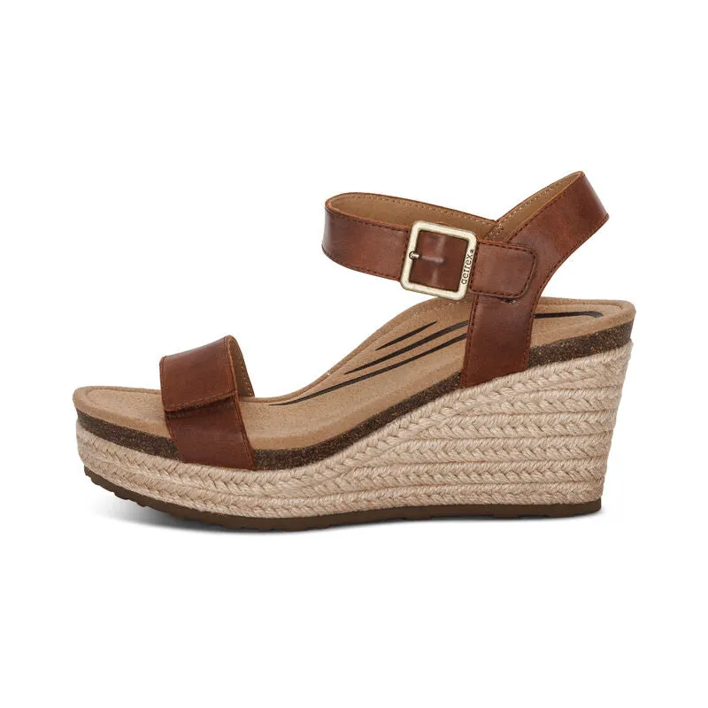 Aetrex Women's Sydney Quarter Strap Espadrille Wedge EW754 Color: Walnut