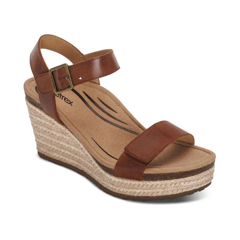 Aetrex Women's Sydney Quarter Strap Espadrille Wedge EW754 Color: Walnut