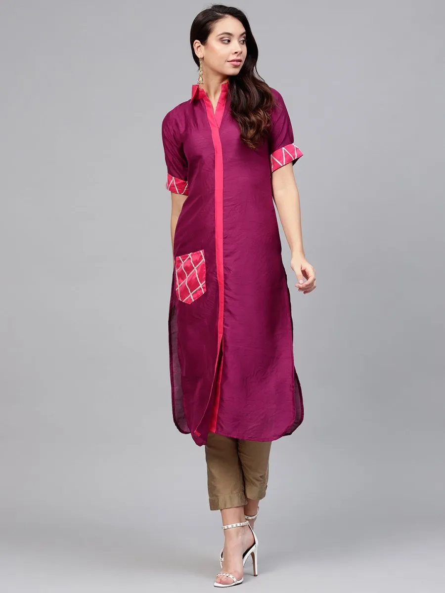 Ahalyaa Solid Straight Poly Silk Beautiful Kurta