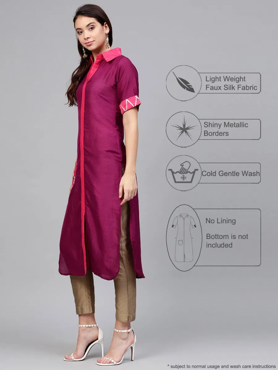 Ahalyaa Solid Straight Poly Silk Beautiful Kurta