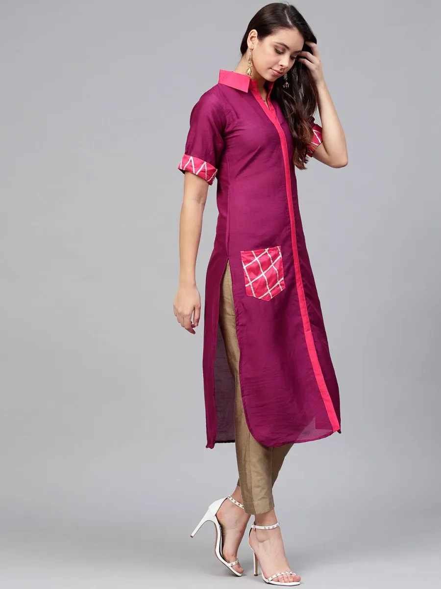 Ahalyaa Solid Straight Poly Silk Beautiful Kurta