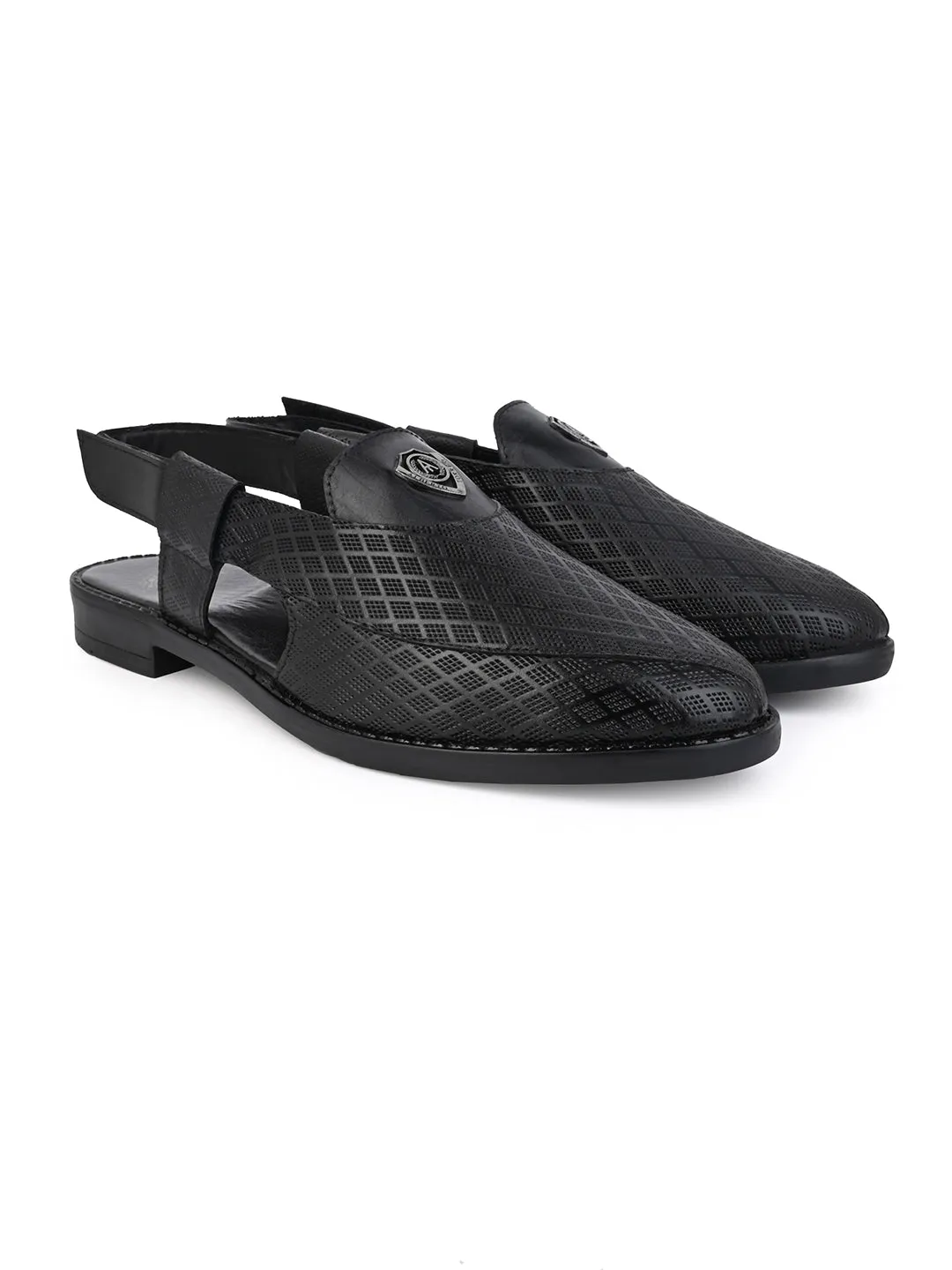 Alberto Torresi Genuine Leather Textured Peshawari Sandal With Padded Insole