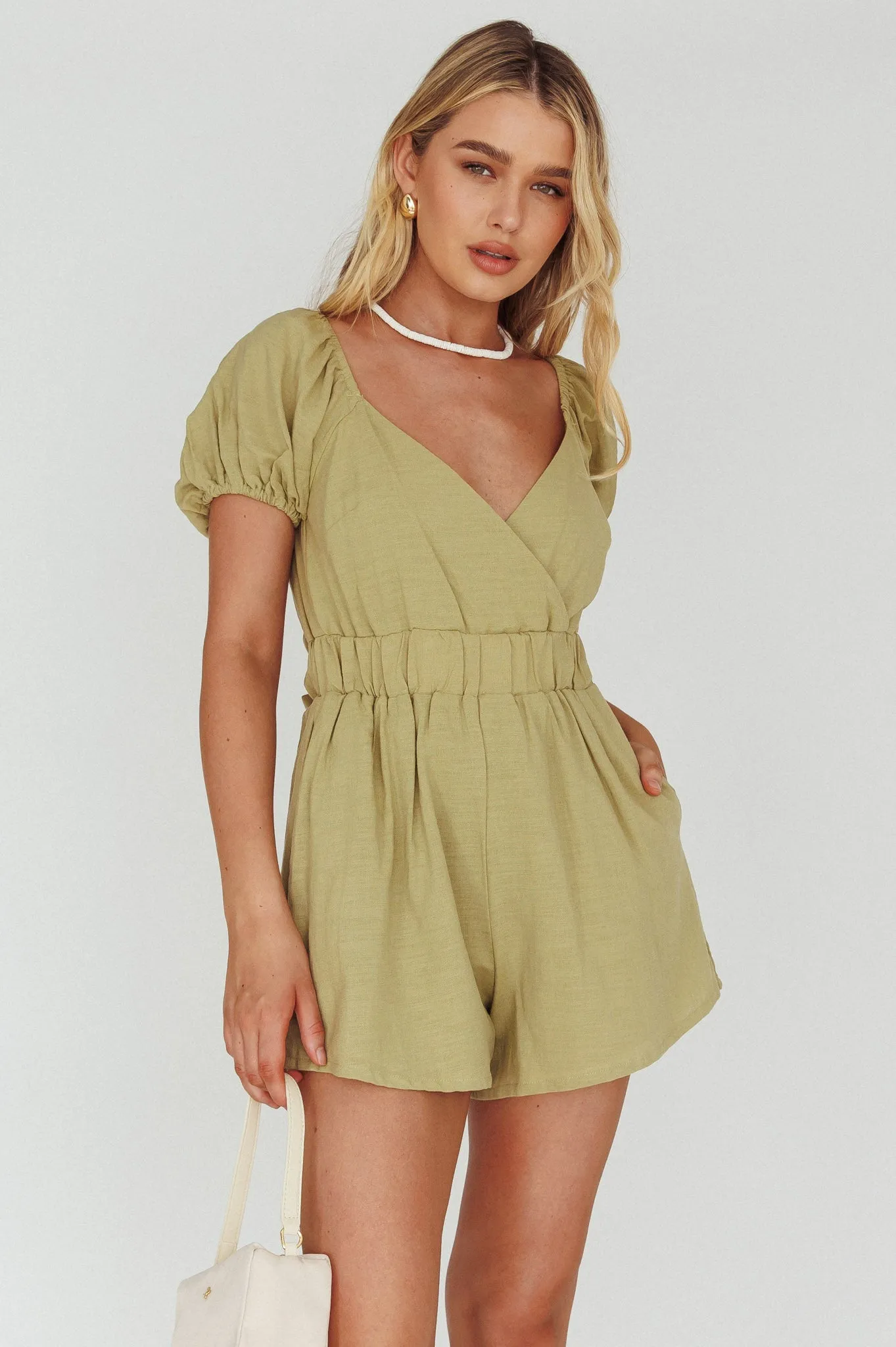 Alexis Elasticated Waist Romper Avocado