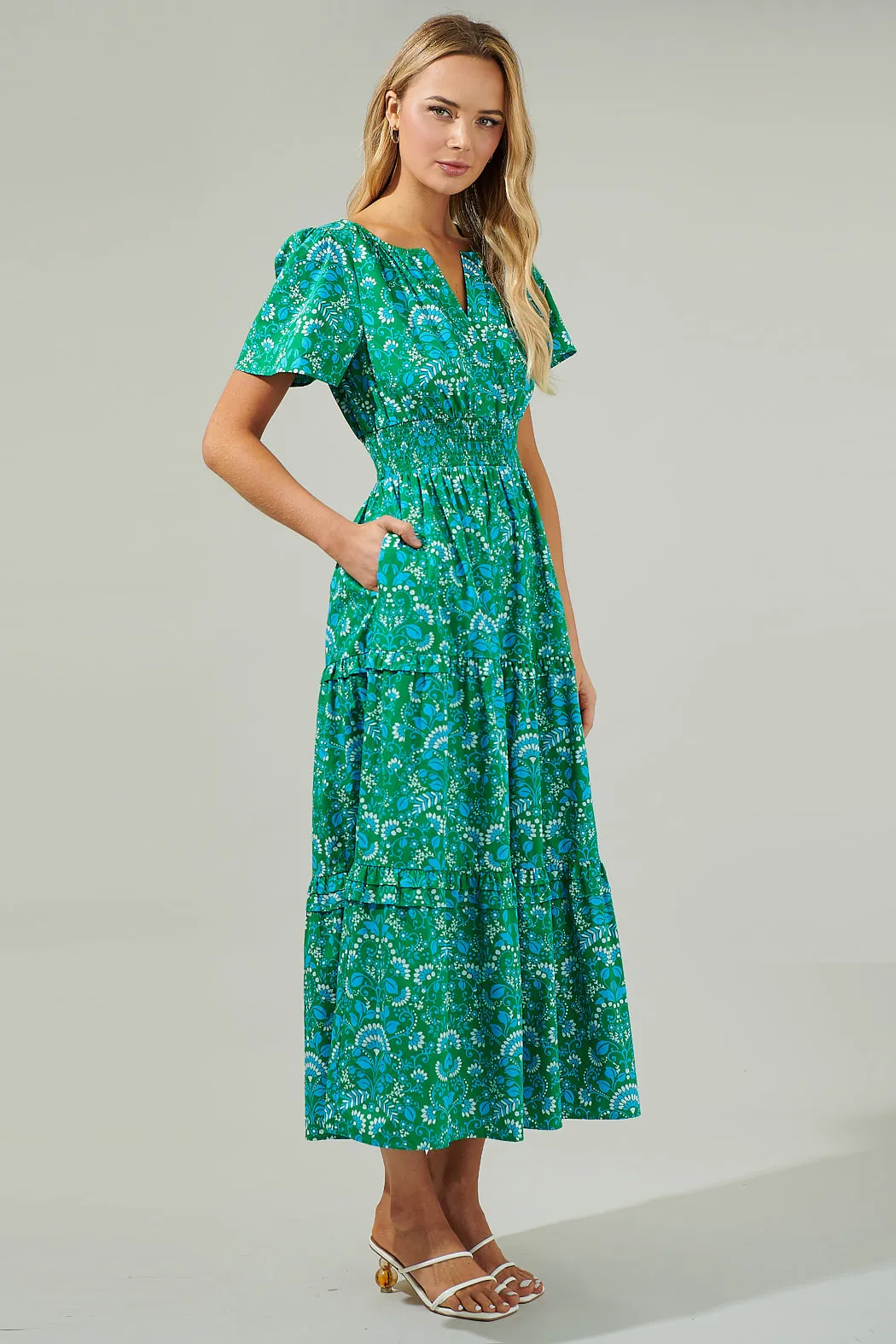 Alina Floral Palmer Poplin Tiered Maxi Dress