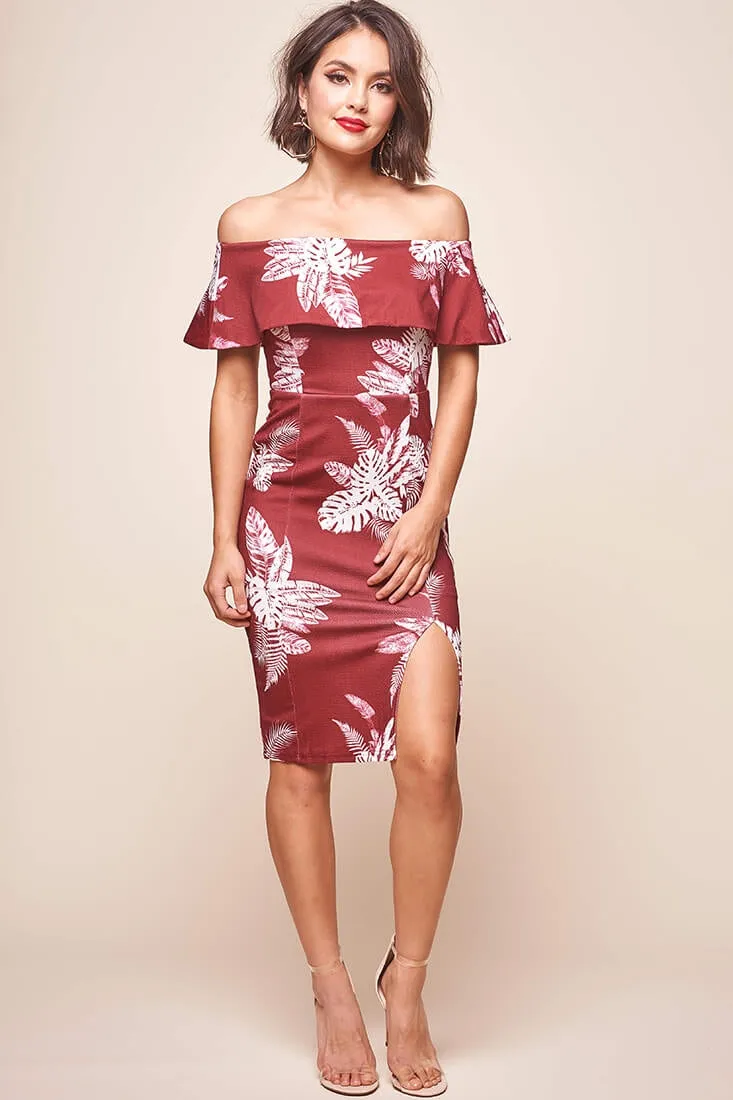 Alina Tiered Off Shoulder Dress Wine Base