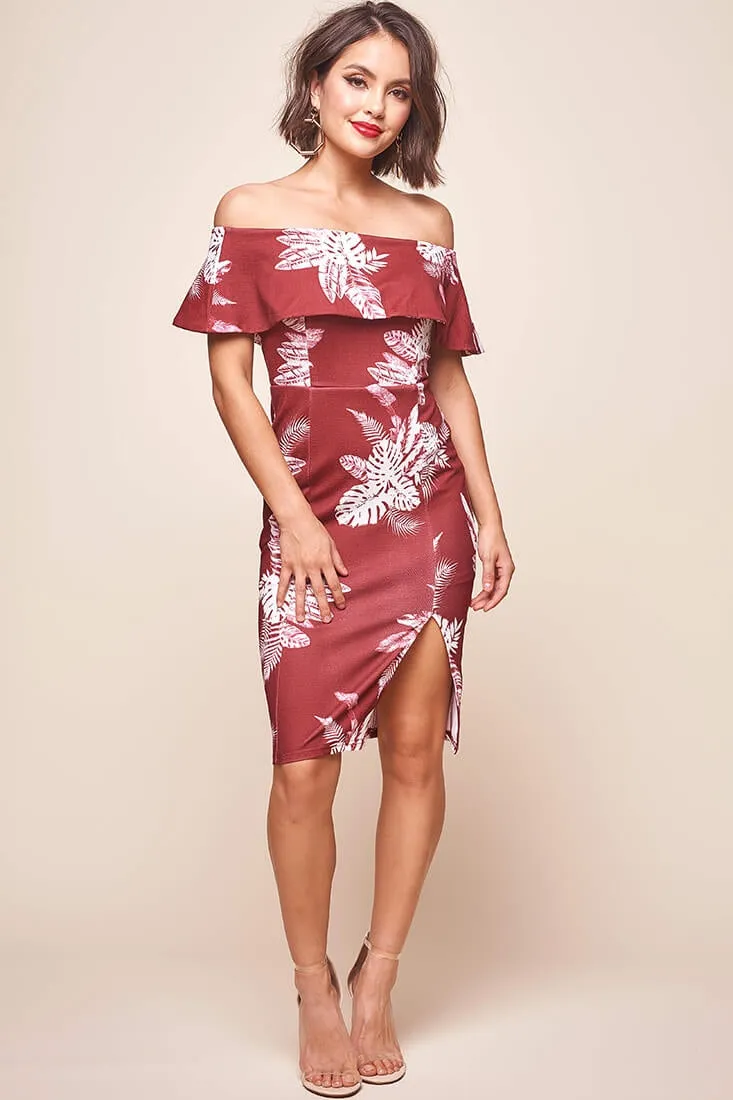 Alina Tiered Off Shoulder Dress Wine Base