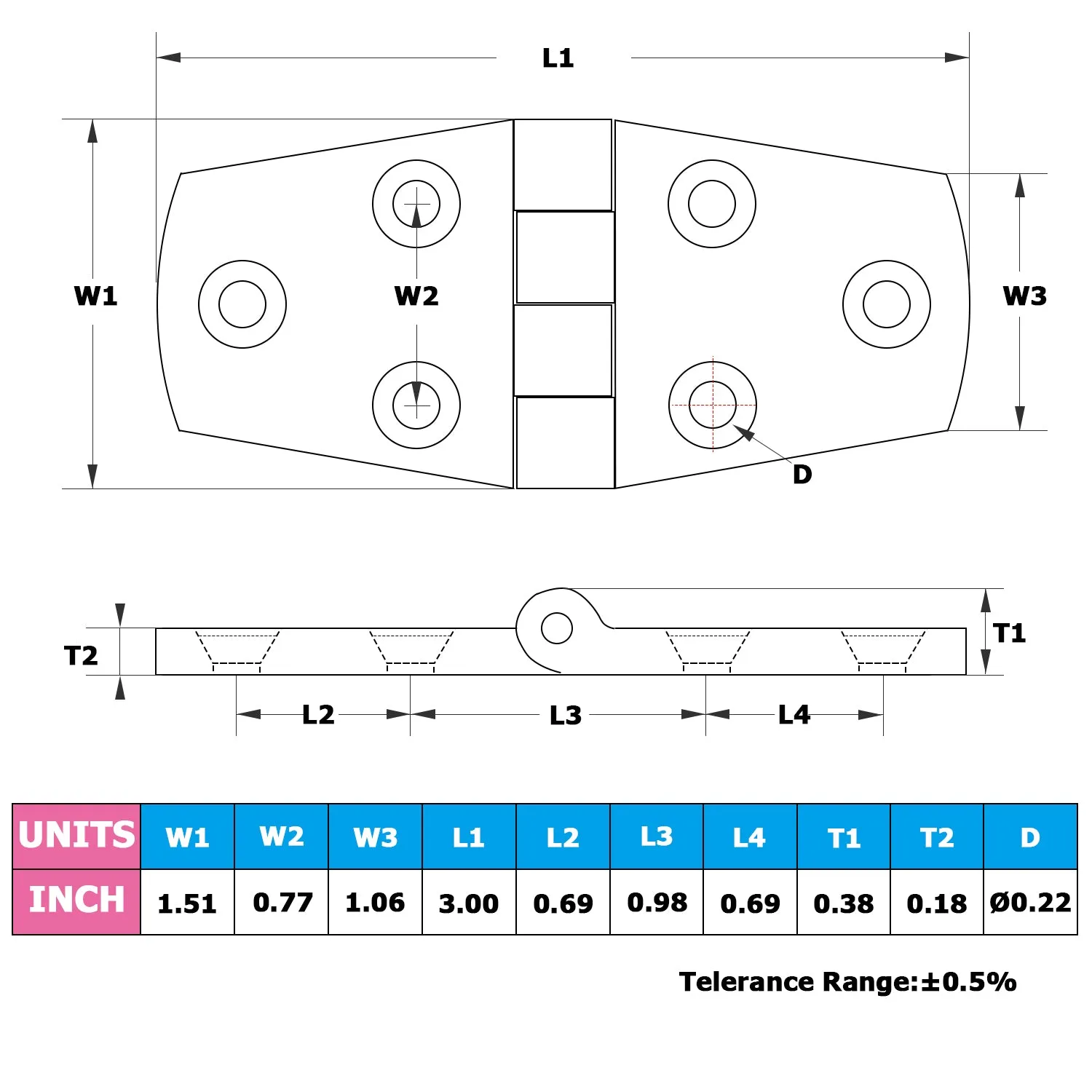 AMYSPORTS Marine Hinge 38*76mm 2Pcs