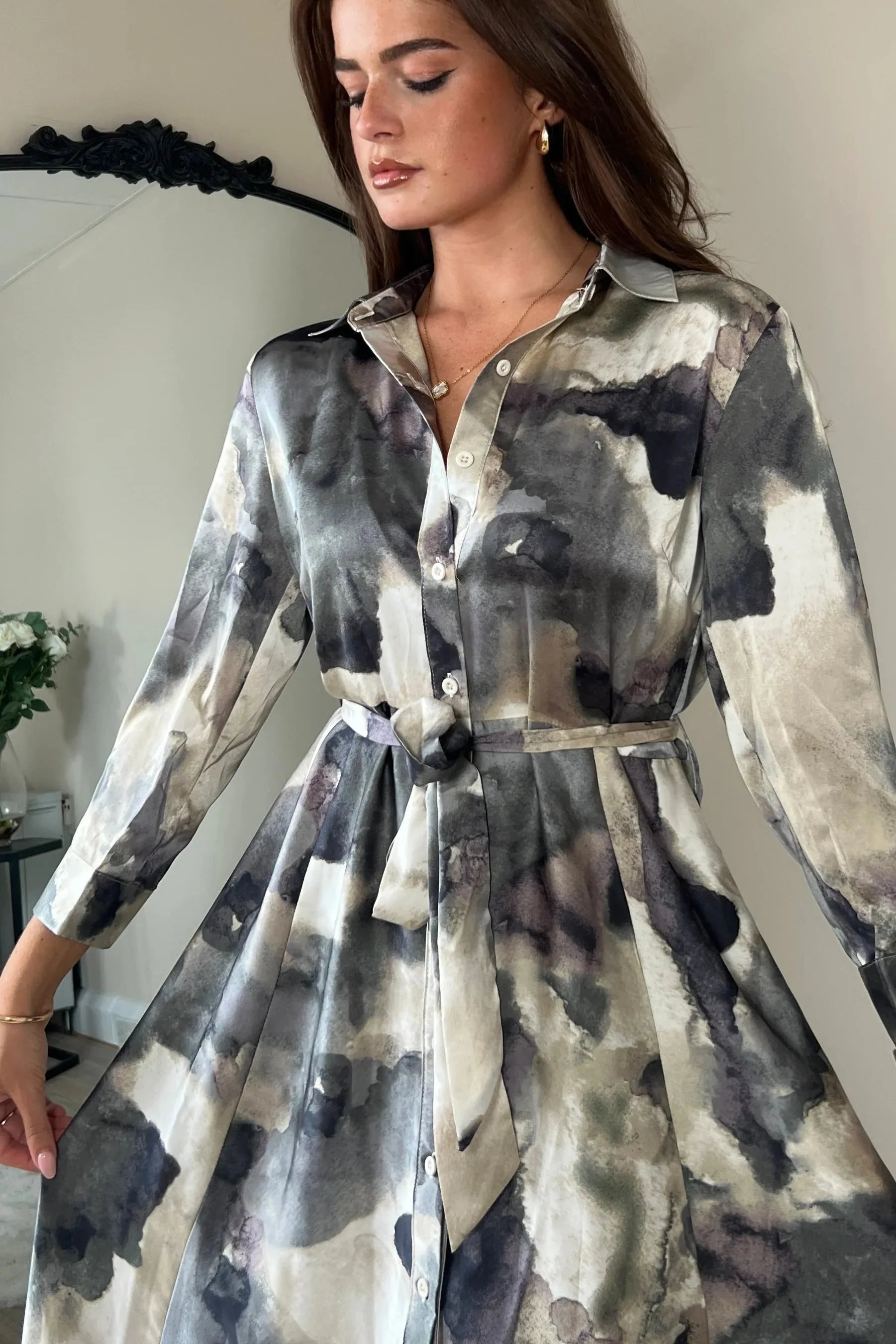 Angela Shirt Dress (Grey Print)