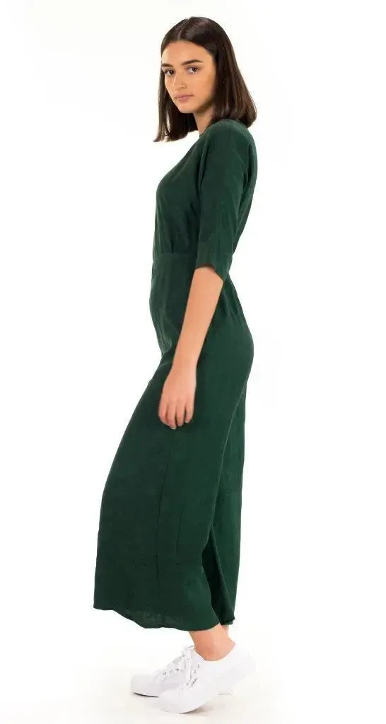 Annie jumpsuit in green & black juniper rose by Wilga Clothing