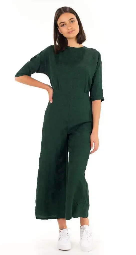 Annie jumpsuit in green & black juniper rose by Wilga Clothing