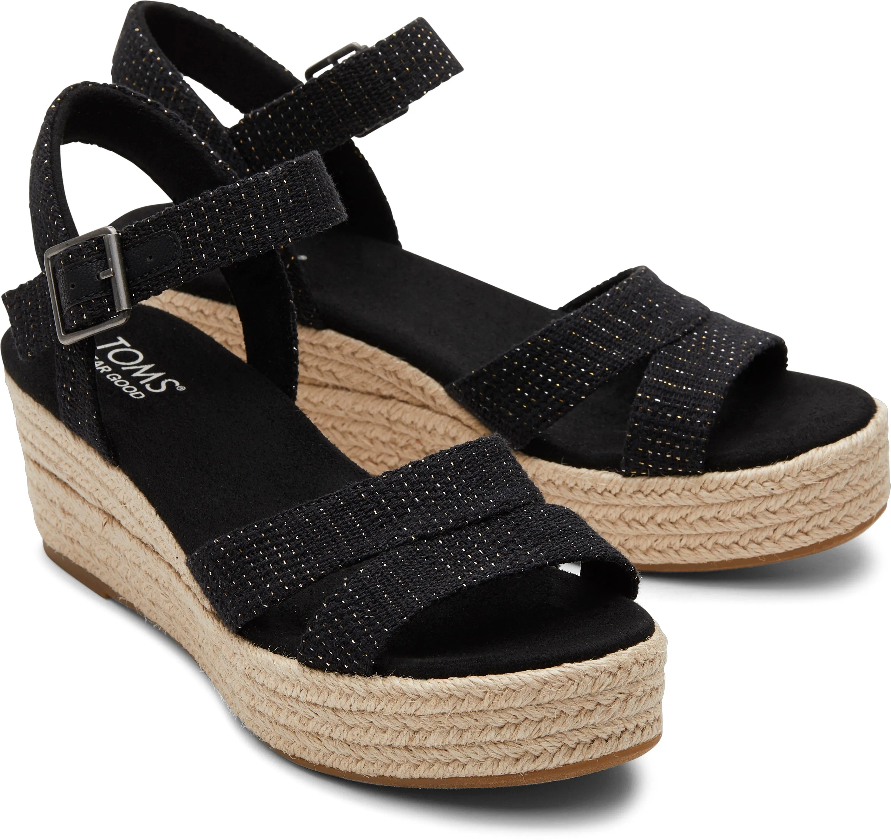 Audrey Espadrille Sandal - Black Metallic Linen Stripe