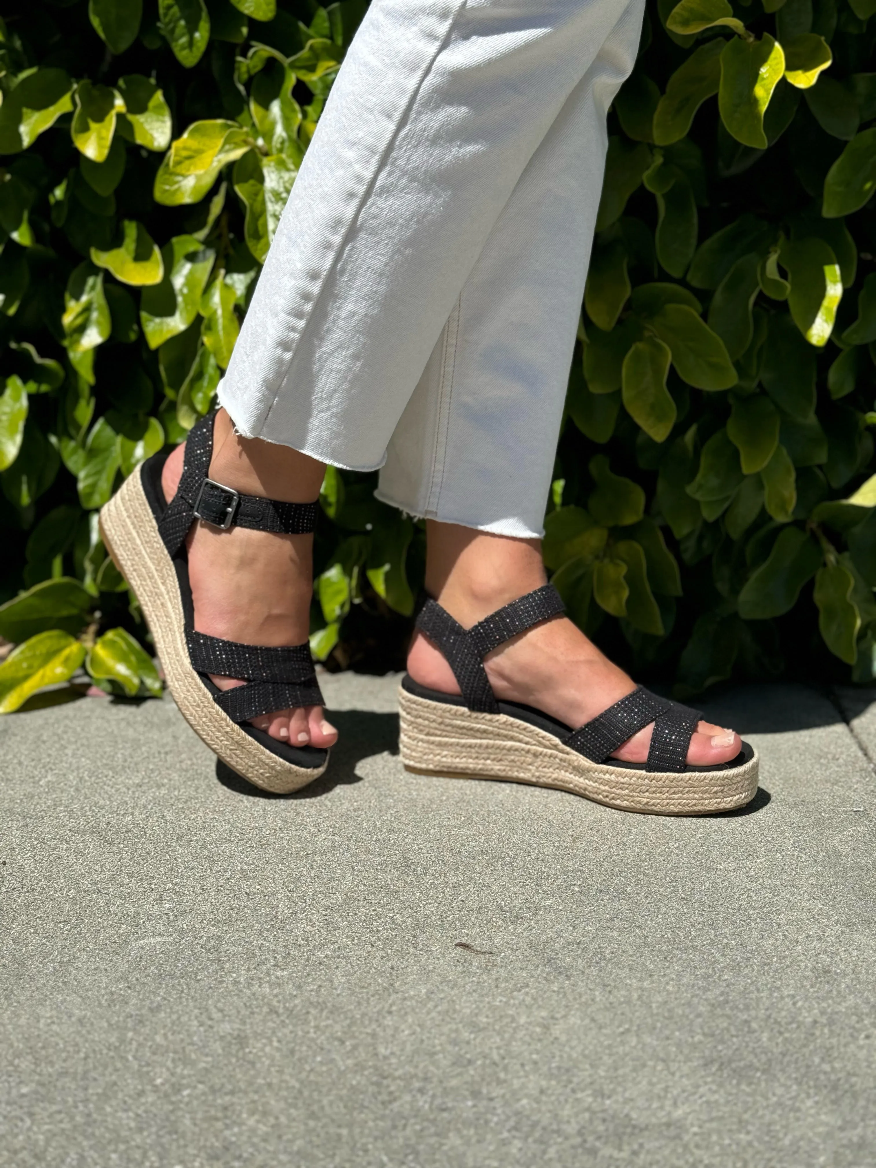 Audrey Espadrille Sandal - Black Metallic Linen Stripe