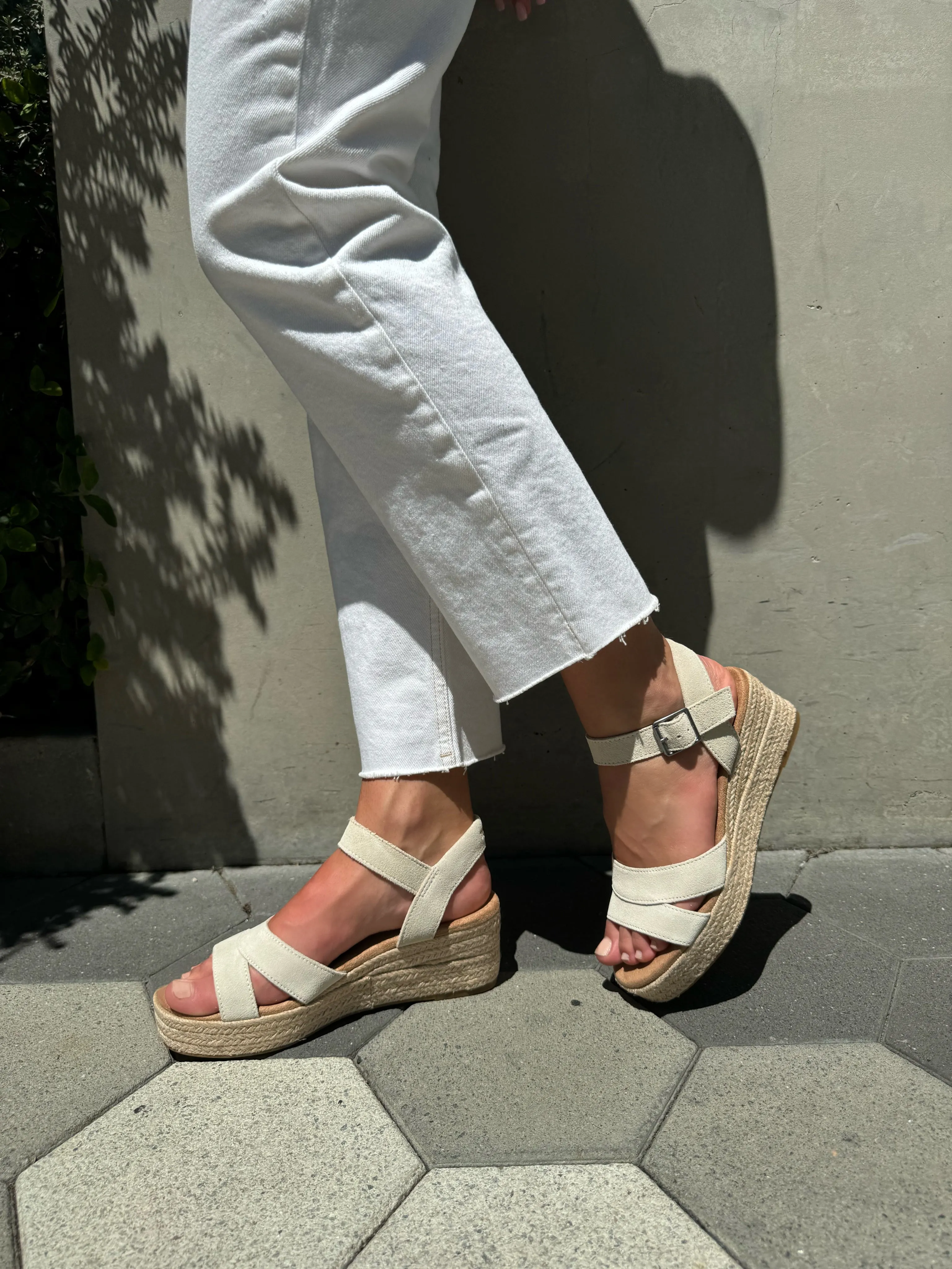 Audrey Espadrille Sandal - Natural Undyed Metallic Linen Stripe