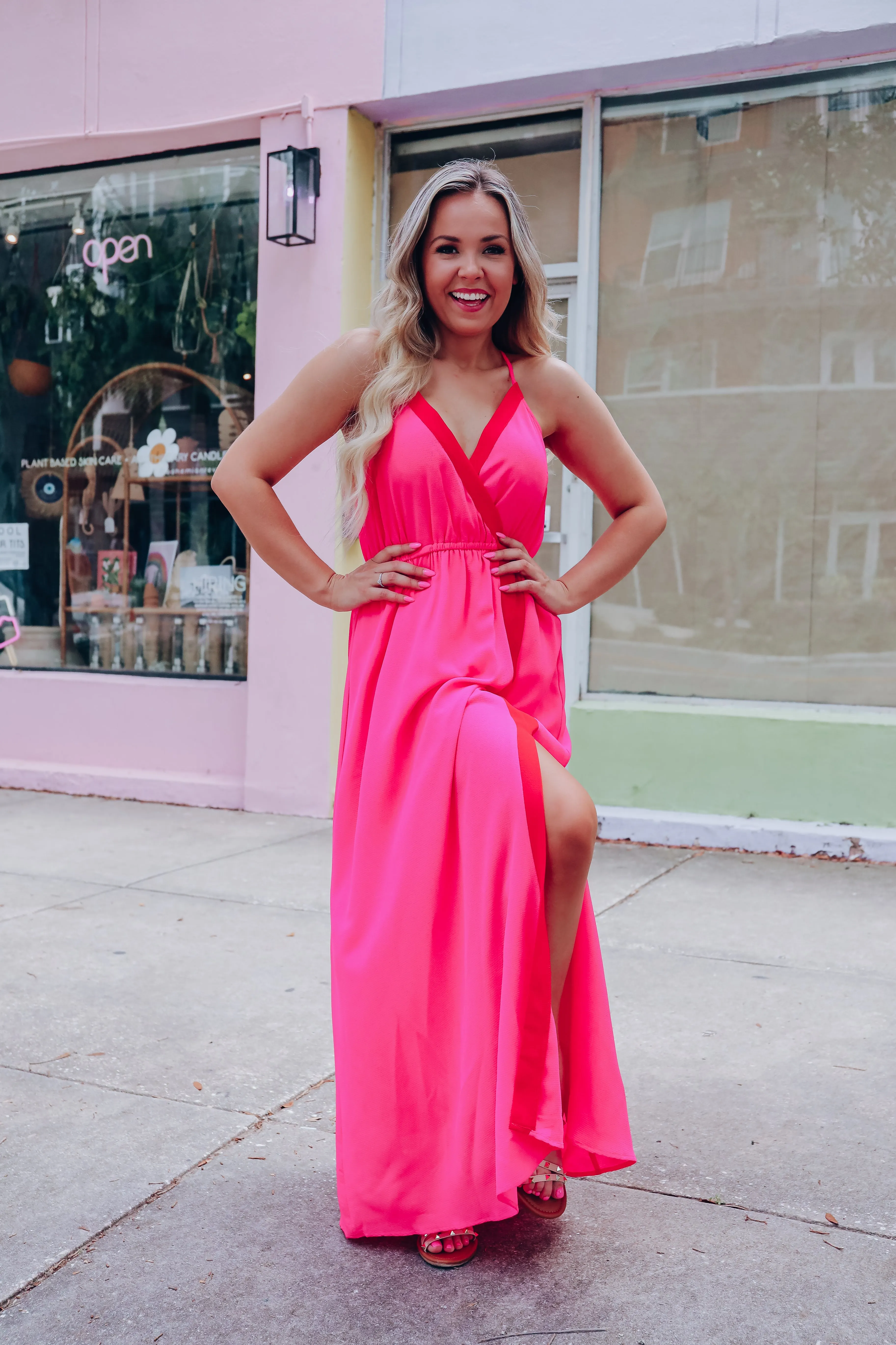 Azalea Color Block Maxi Dress - Hot Pink - Final Sale