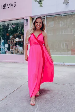 Azalea Color Block Maxi Dress - Hot Pink - Final Sale