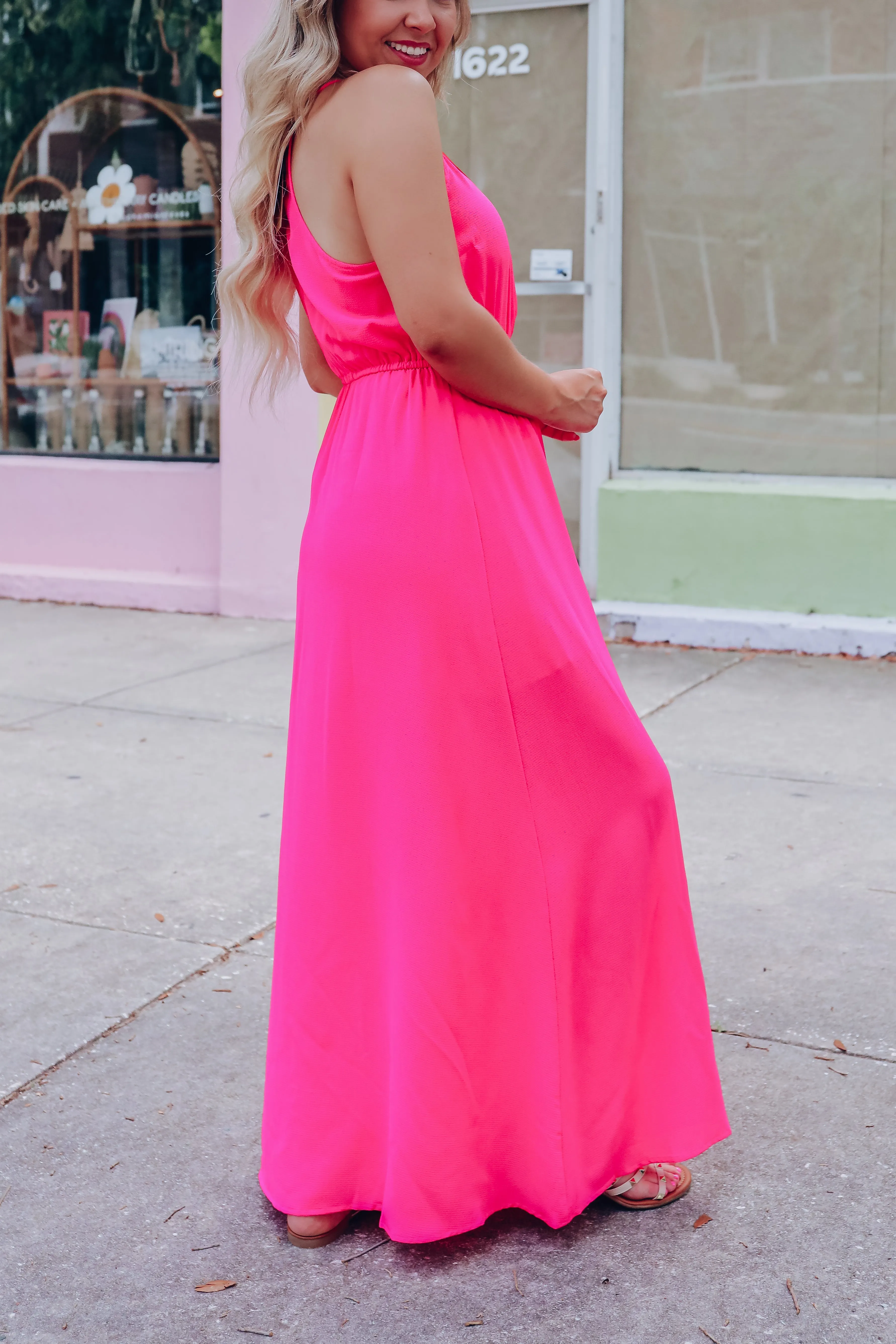 Azalea Color Block Maxi Dress - Hot Pink - Final Sale