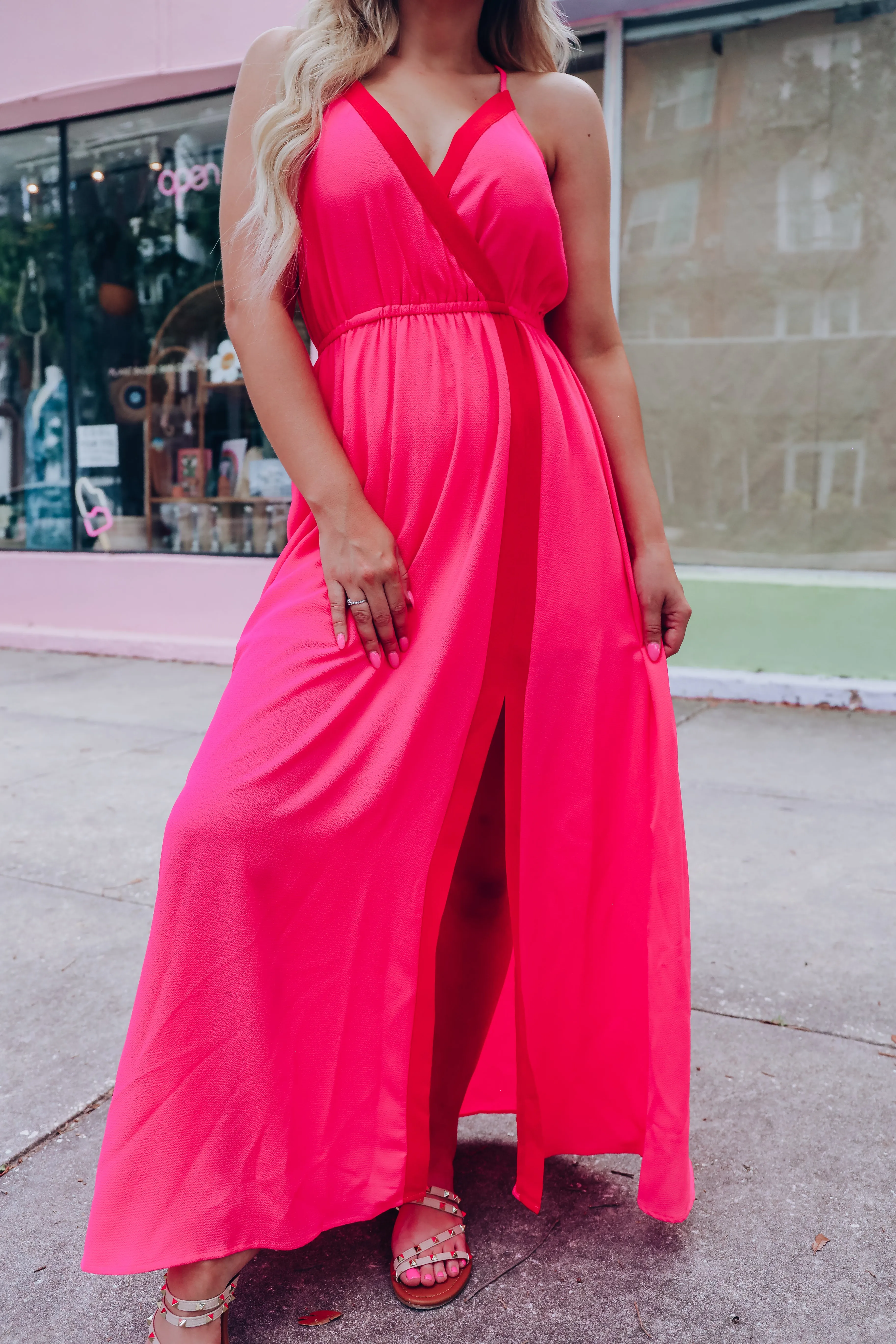 Azalea Color Block Maxi Dress - Hot Pink - Final Sale