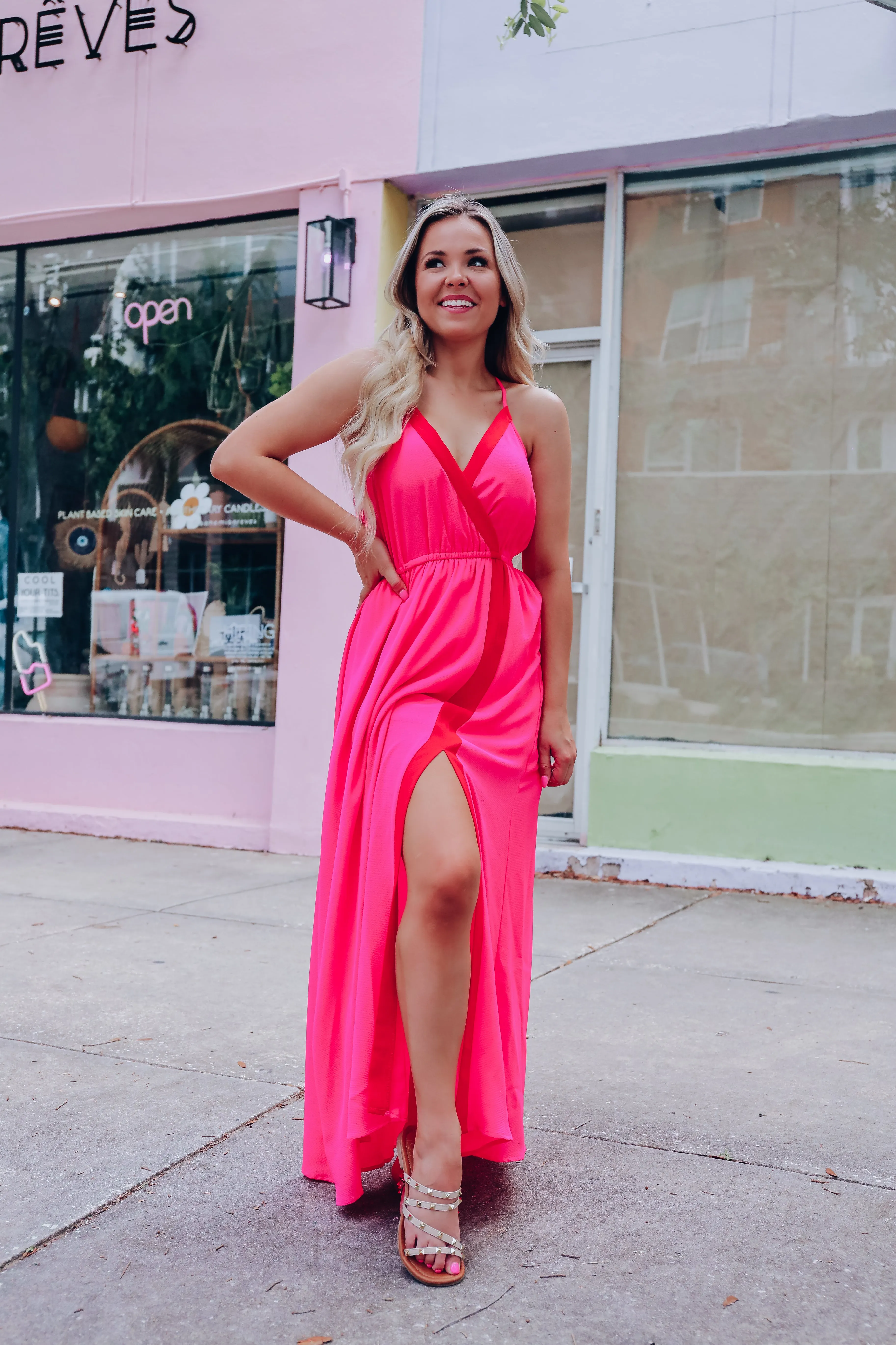 Azalea Color Block Maxi Dress - Hot Pink - Final Sale