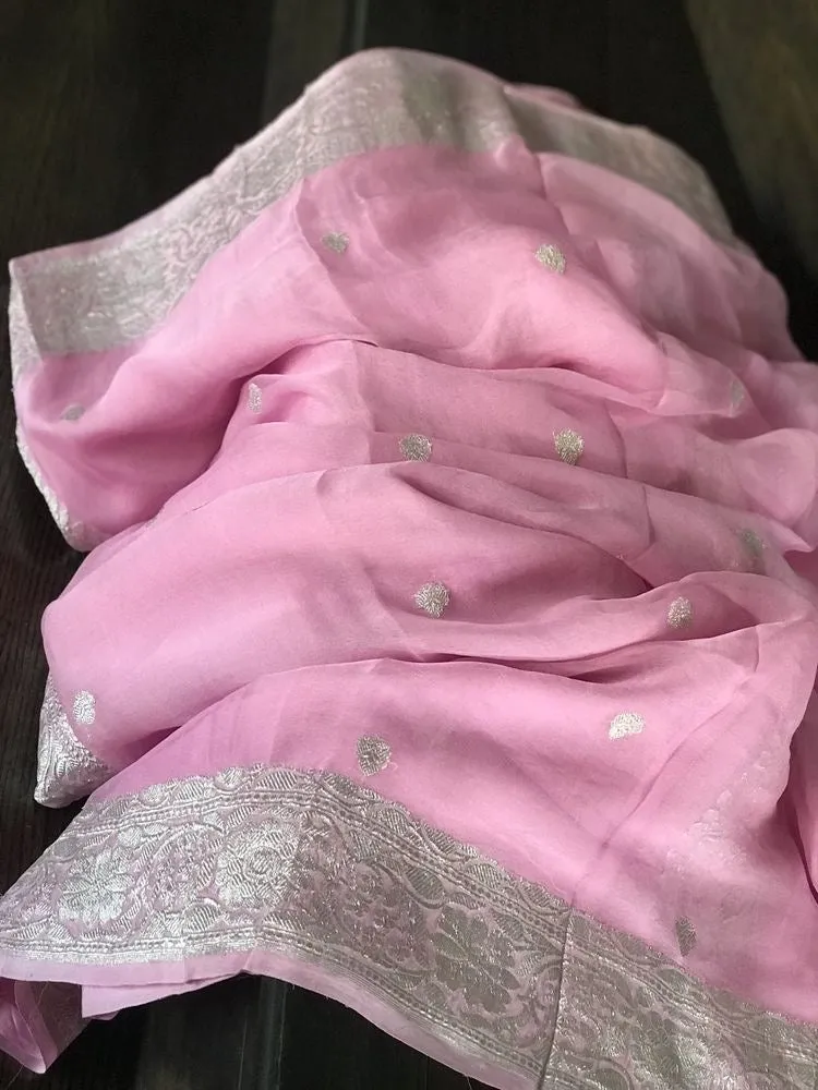 Baby Pink Banarasi Khaddi Georgette Buti Jaal Saree