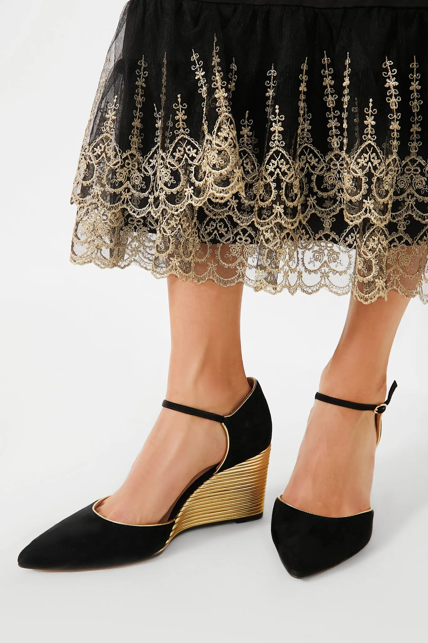 Black and Gold Darcy Wedges