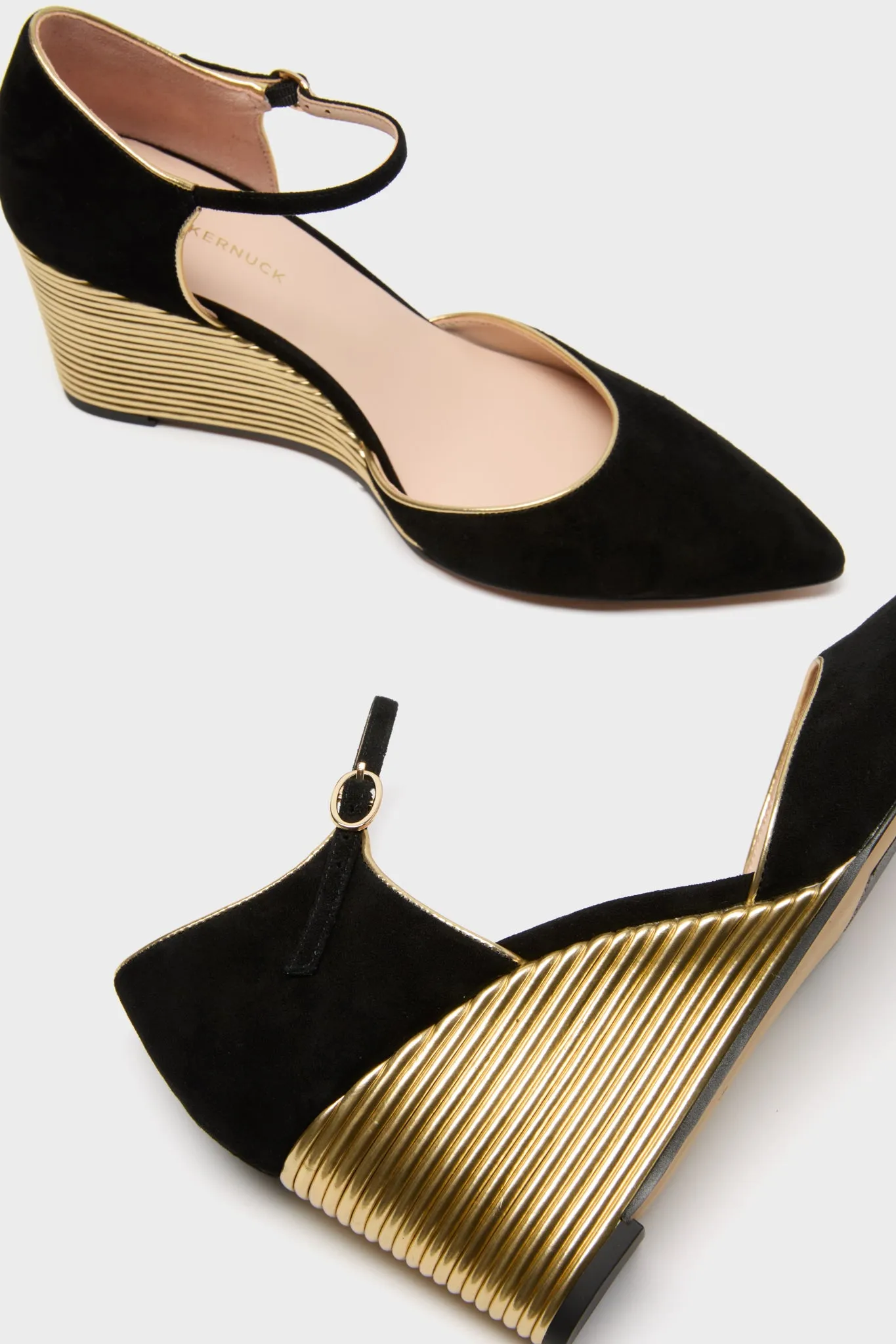 Black and Gold Darcy Wedges