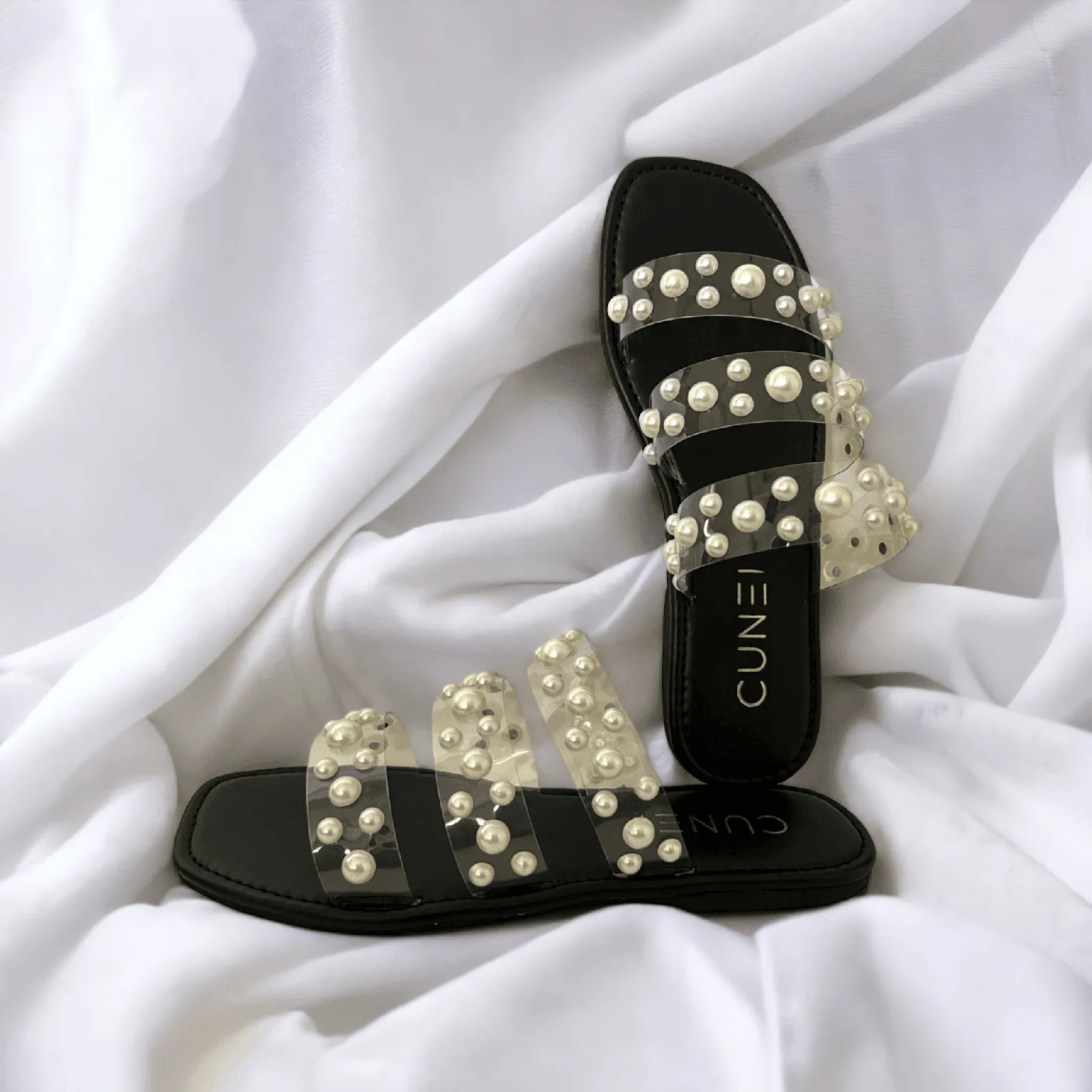 Black Festive Pearl Flats