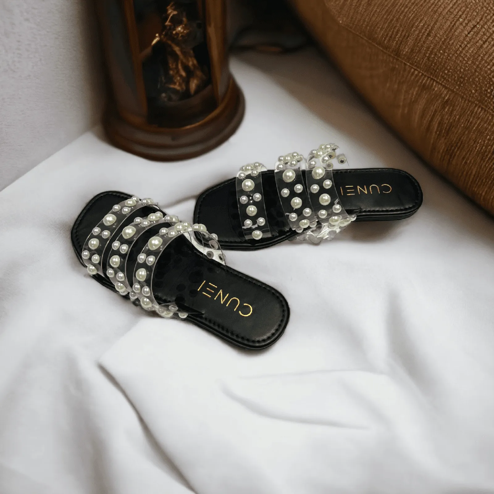 Black Festive Pearl Flats