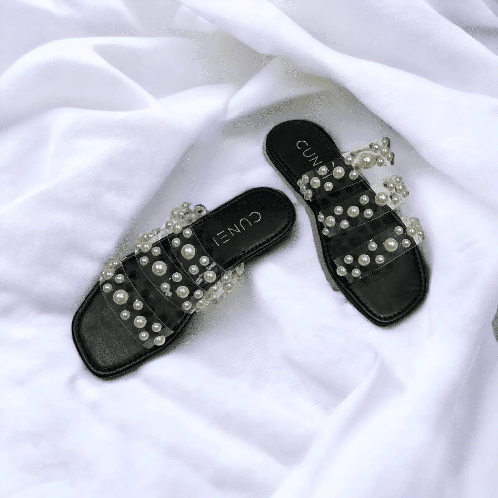 Black Festive Pearl Flats