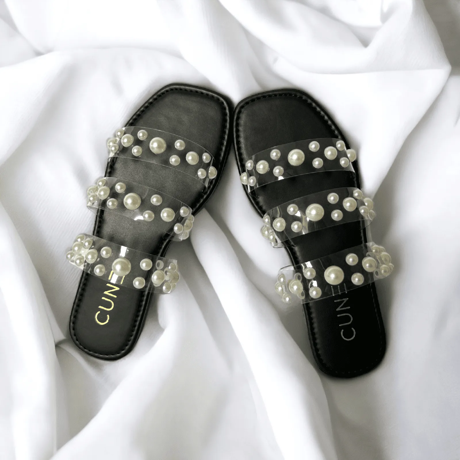 Black Festive Pearl Flats