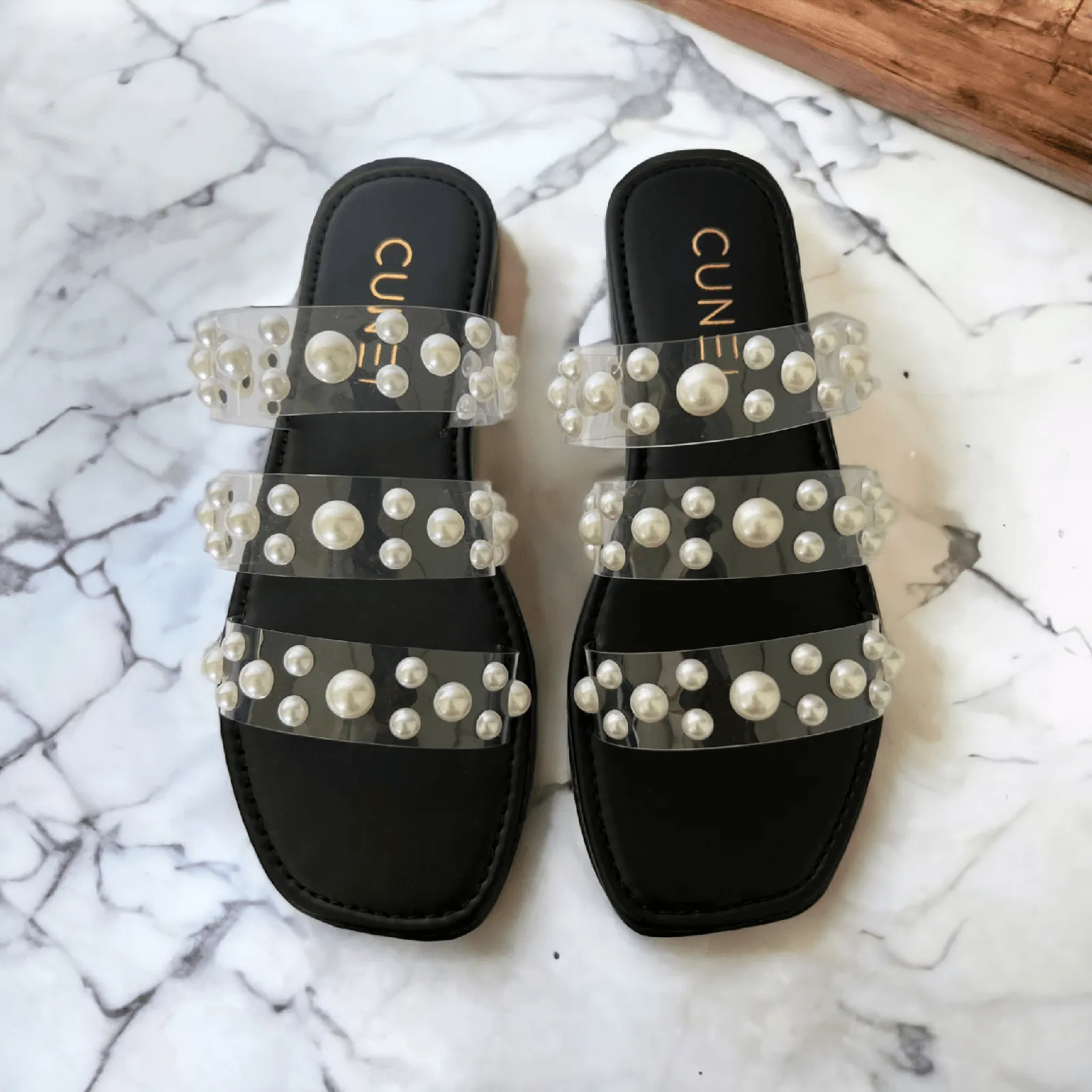 Black Festive Pearl Flats