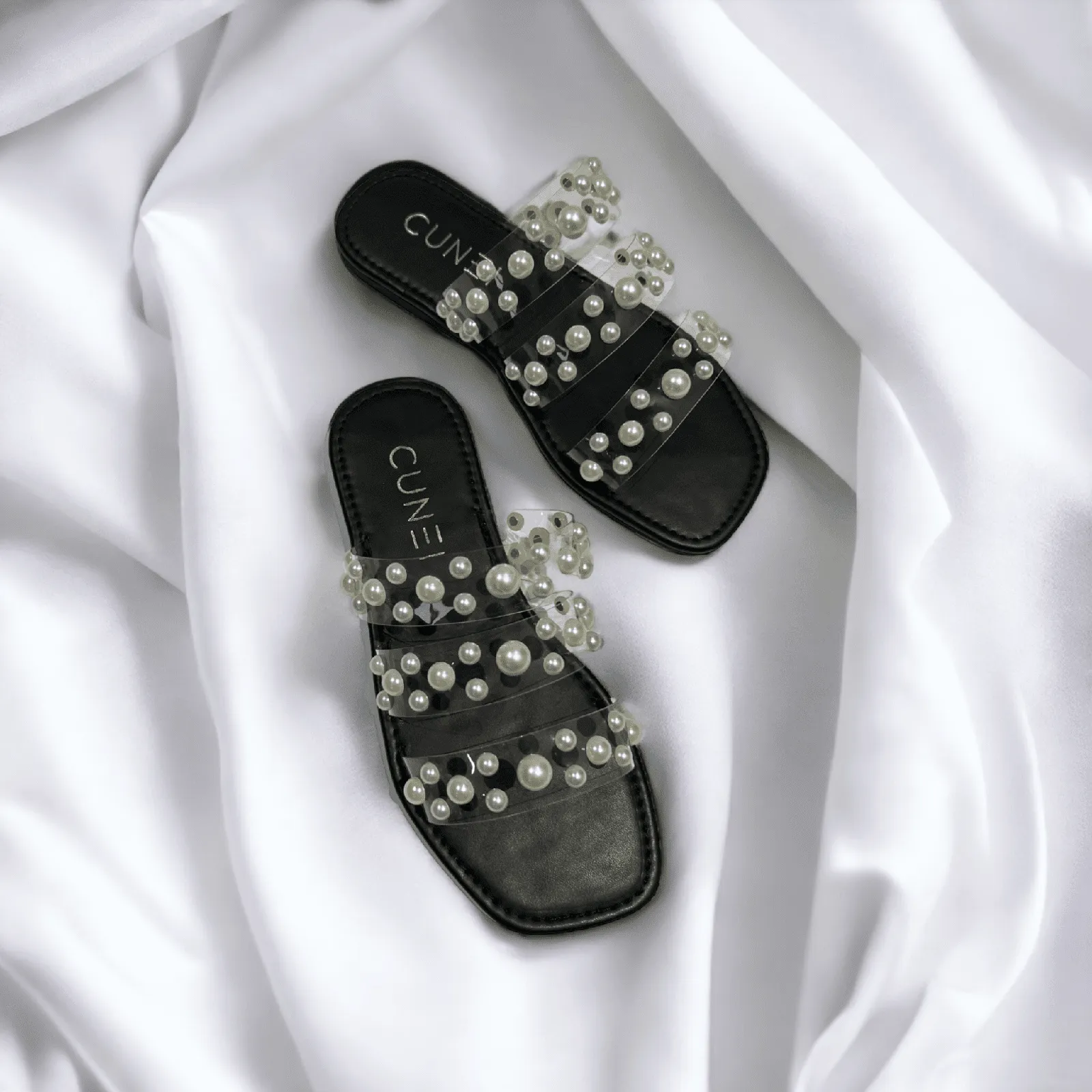 Black Festive Pearl Flats