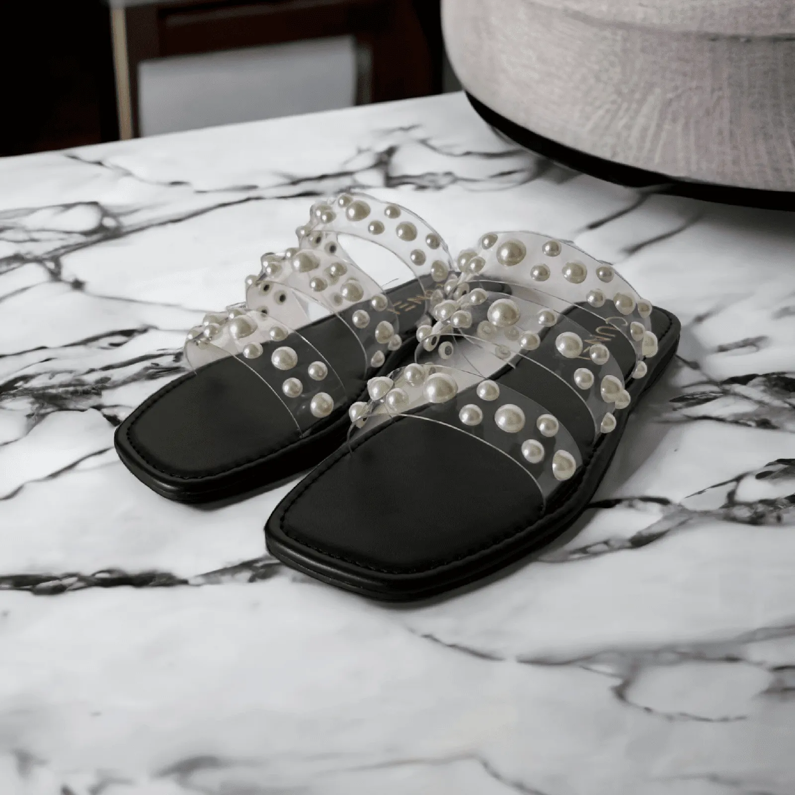 Black Festive Pearl Flats