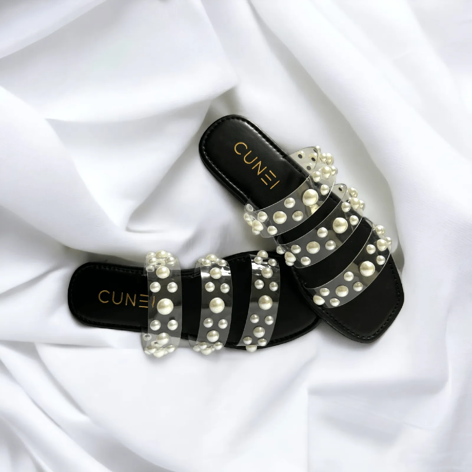 Black Festive Pearl Flats