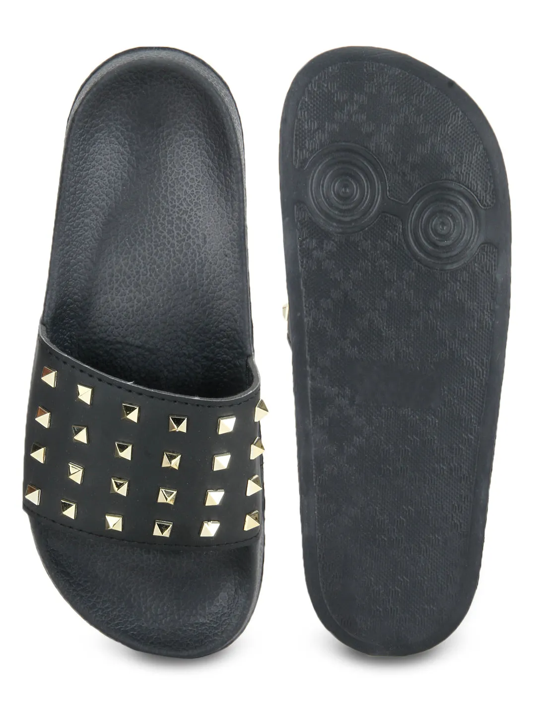 Black PU Studded Slip-On Flats