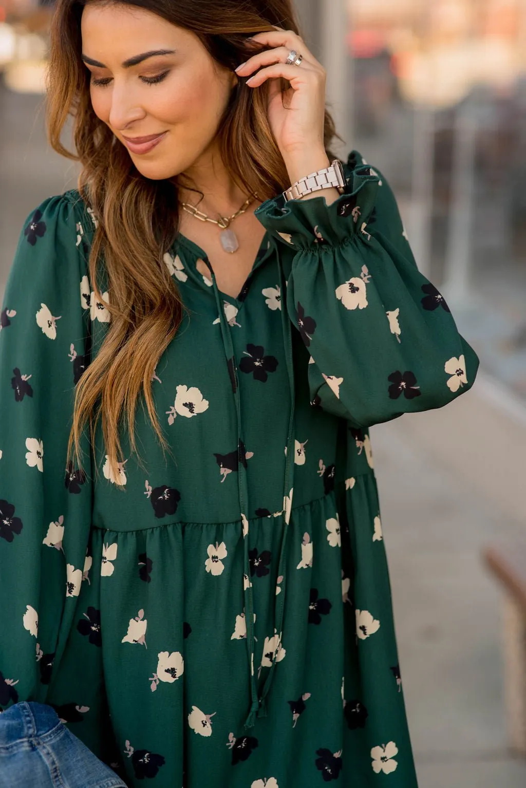 Blossoms Ruffle Long Sleeve Dress