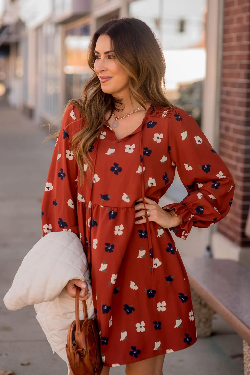 Blossoms Ruffle Long Sleeve Dress