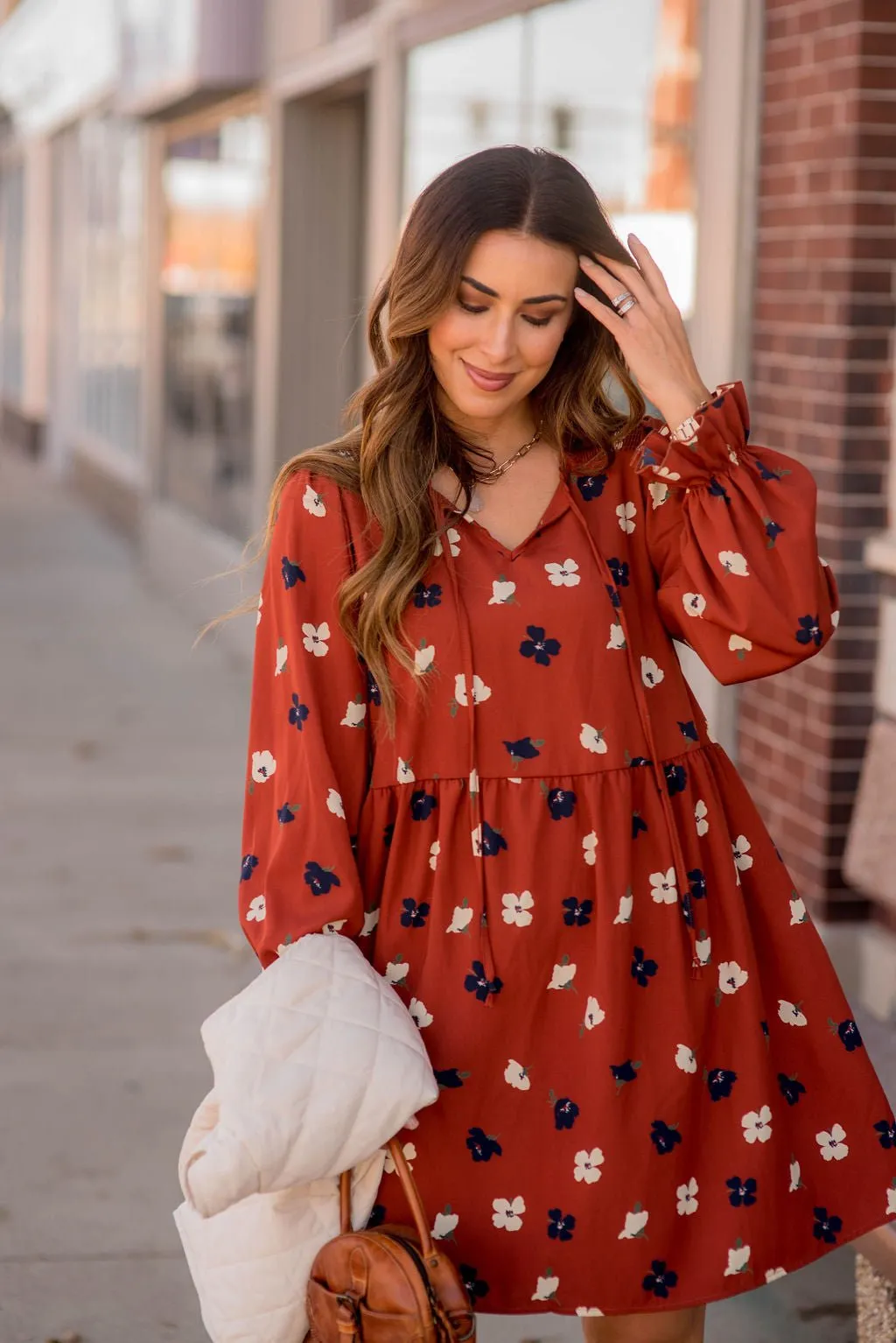 Blossoms Ruffle Long Sleeve Dress