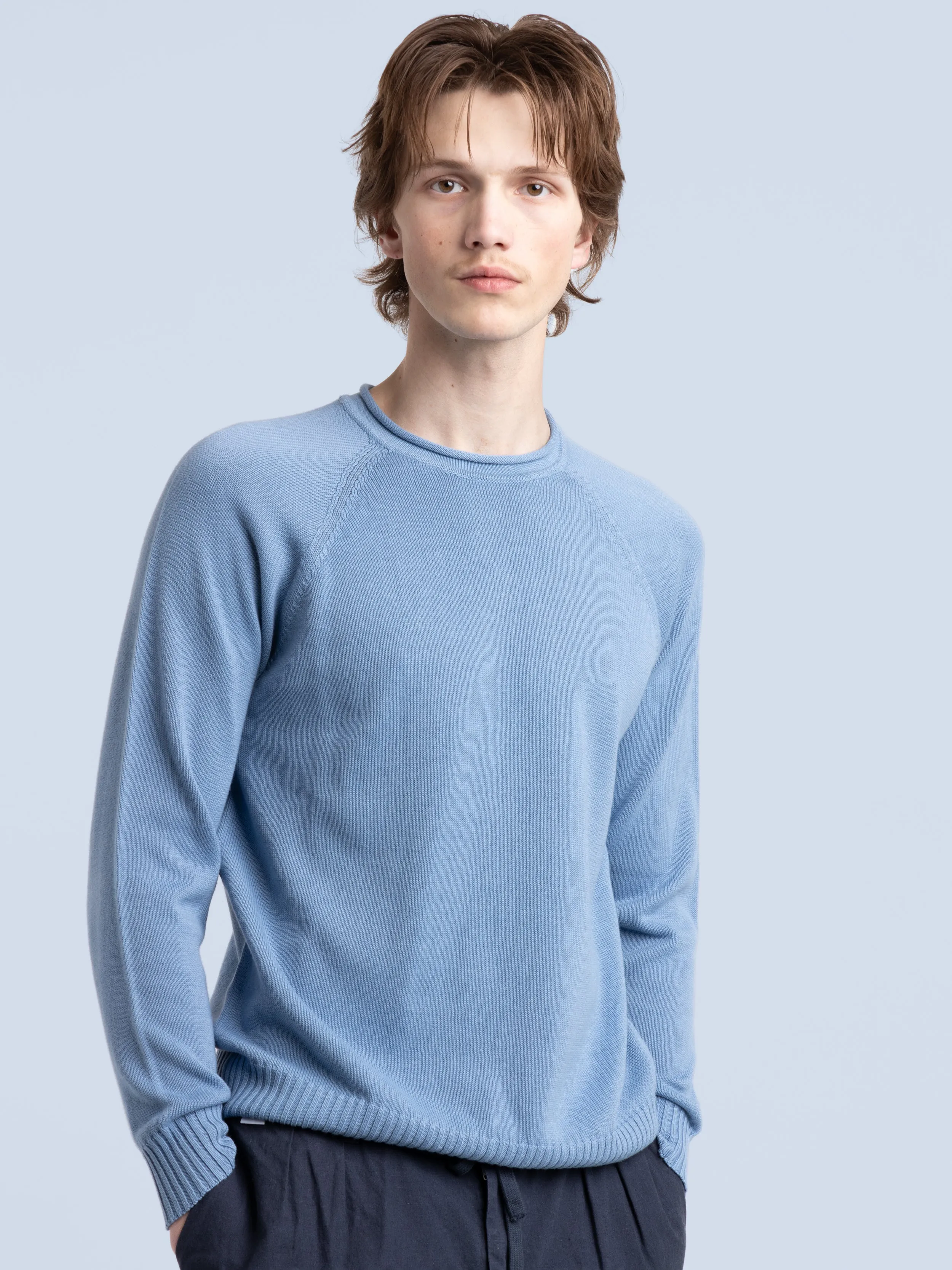 Blue Cotton Crewneck Sweater