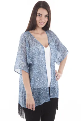 Blue Paisley Print Kimono With Tassels