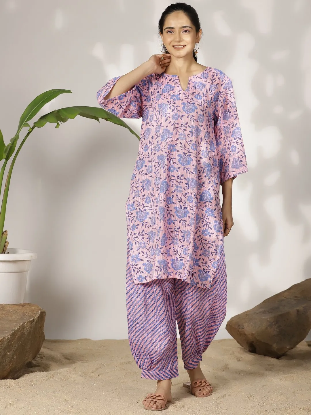 BlueFloral Cotton LongKurta