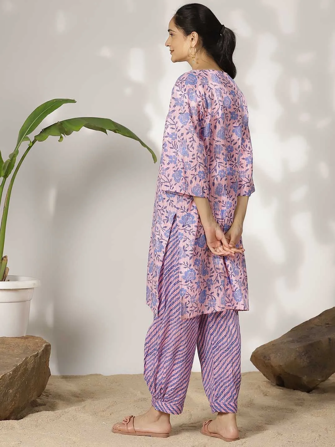 BlueFloral Cotton LongKurta