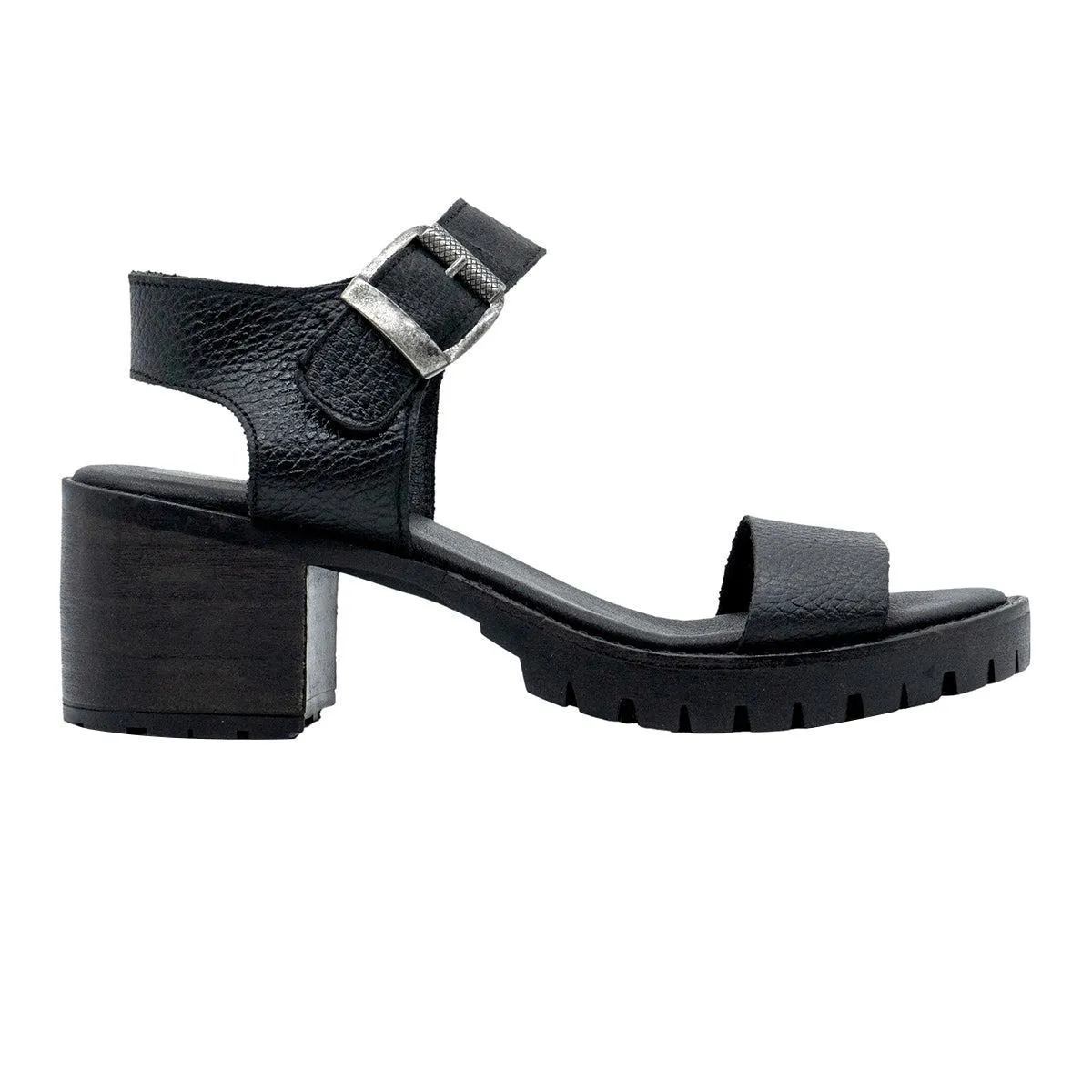 Bull Boxer Cecilia Chunky Mid-Heel Sandals Leather Black Colour For Women