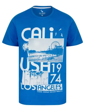 Cali Dreams Motif Cotton Jersey T-Shirt in French Blue - South Shore