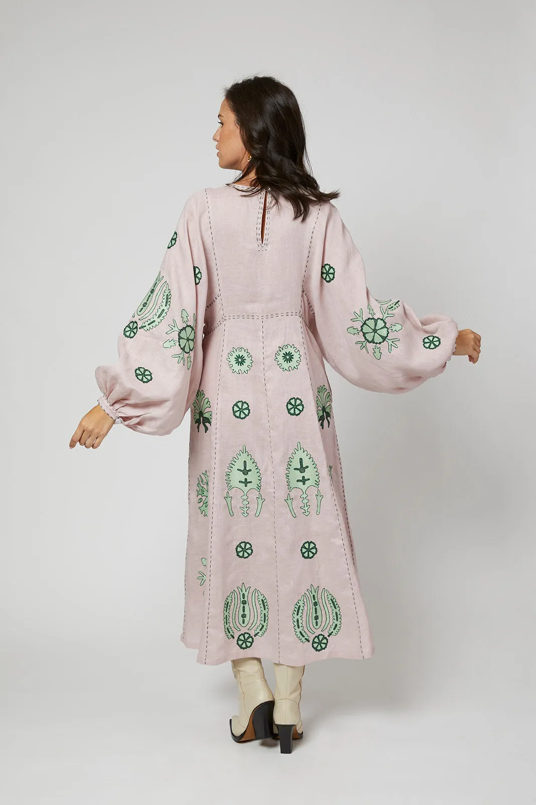 Carolyna Ukrainian Embroidered Dress - Lavender, Mint, Green