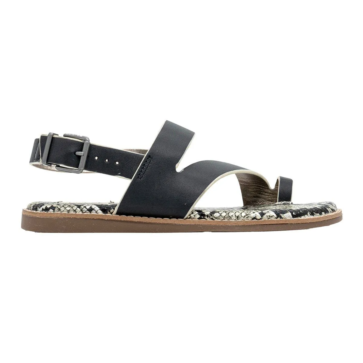 Crown Vintage Snakeskin Strap Flat Sandals Leather Black Colour For Women