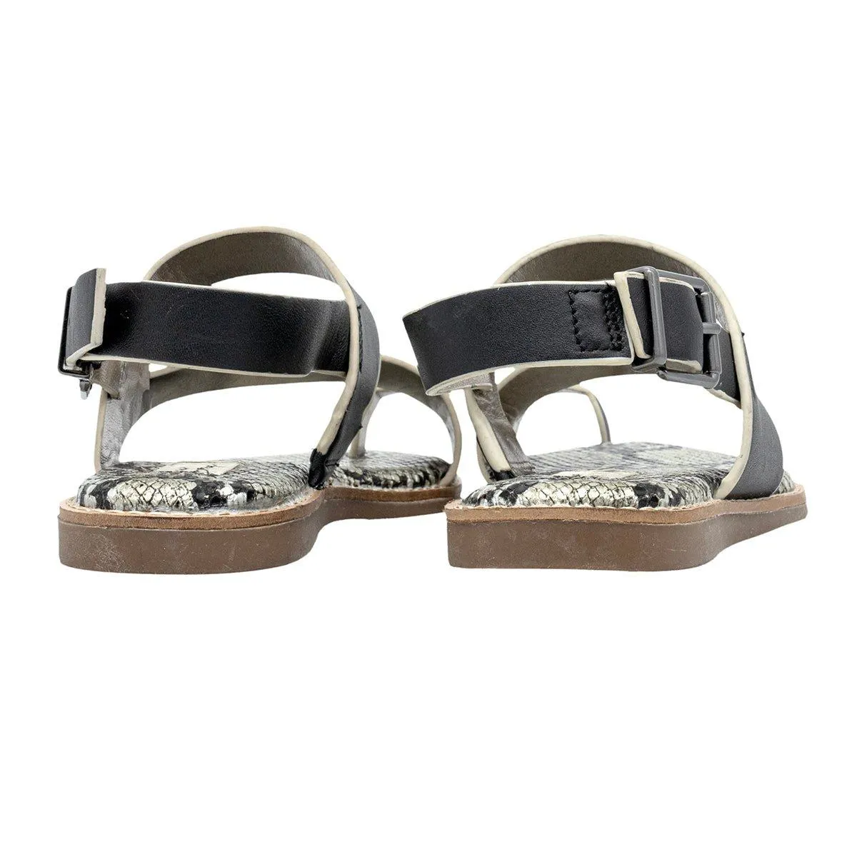 Crown Vintage Snakeskin Strap Flat Sandals Leather Black Colour For Women