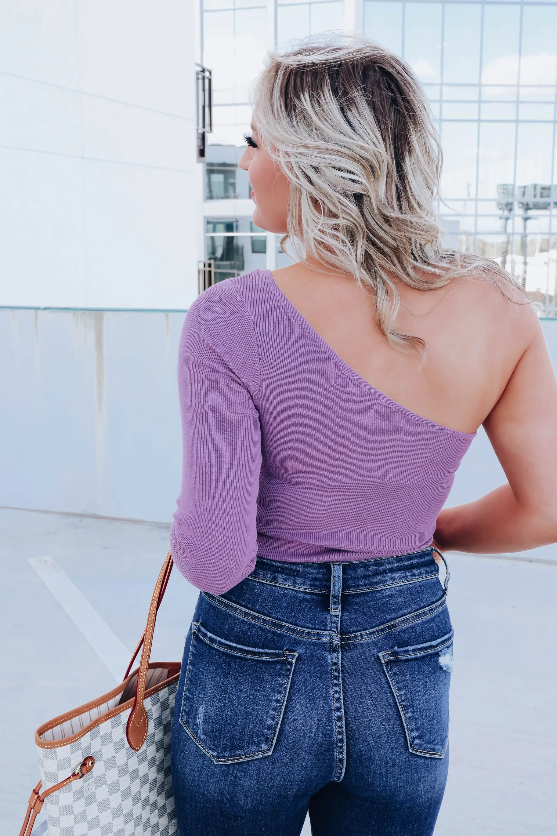 Danni One Shoulder Cutout Bodysuit - Purple