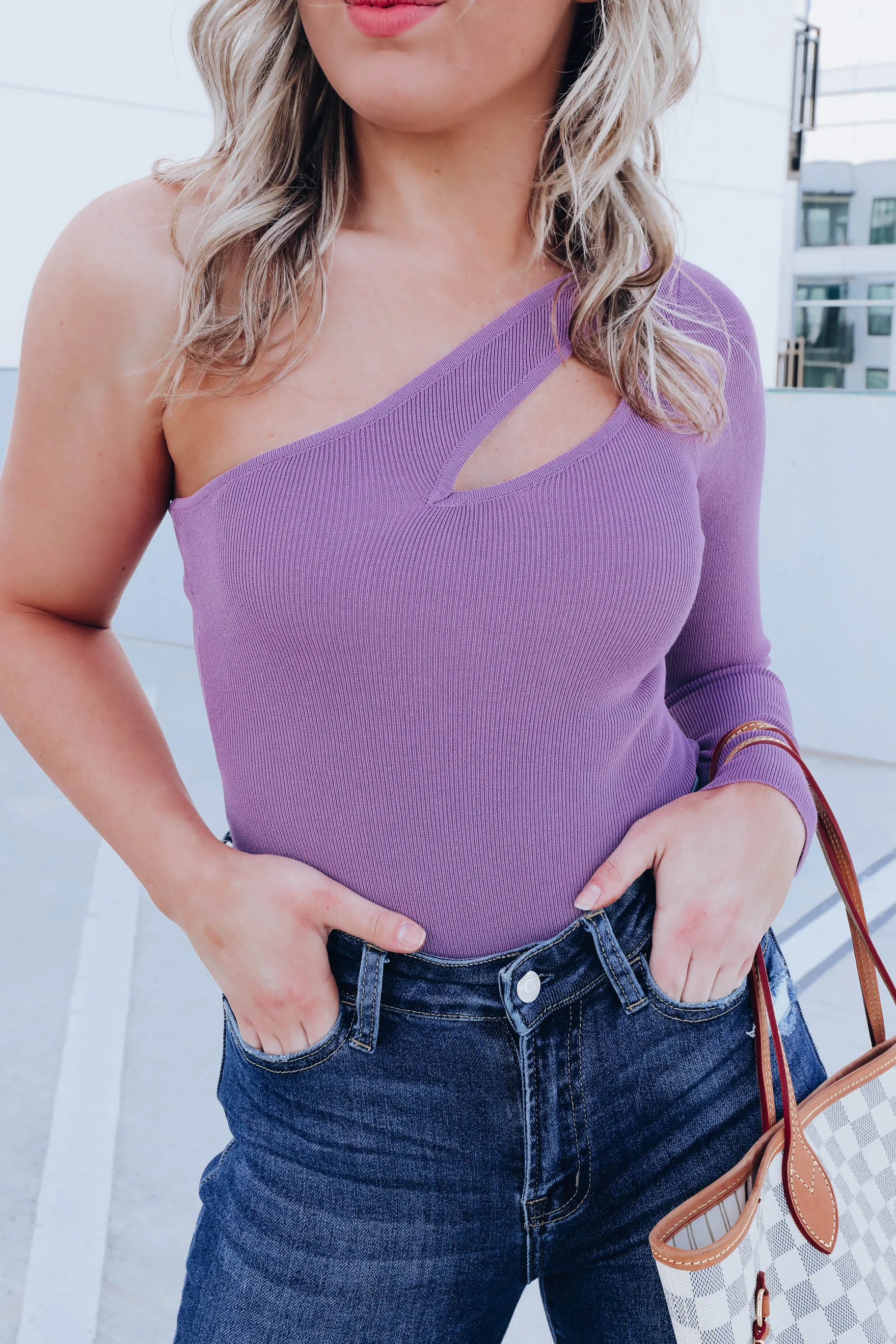 Danni One Shoulder Cutout Bodysuit - Purple