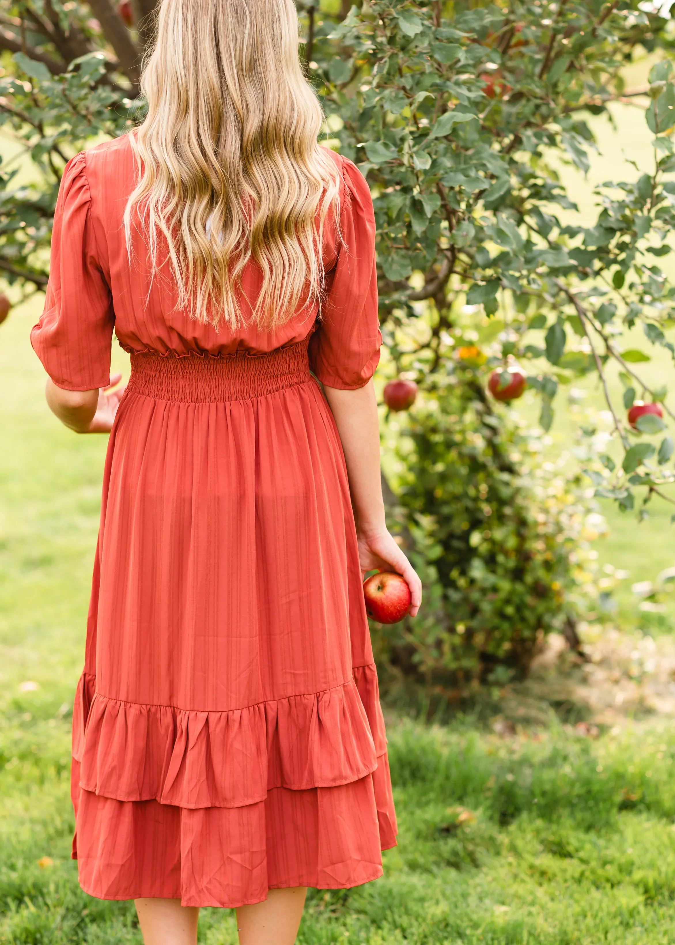 Dark Coral Ruffle Flare Midi Dress