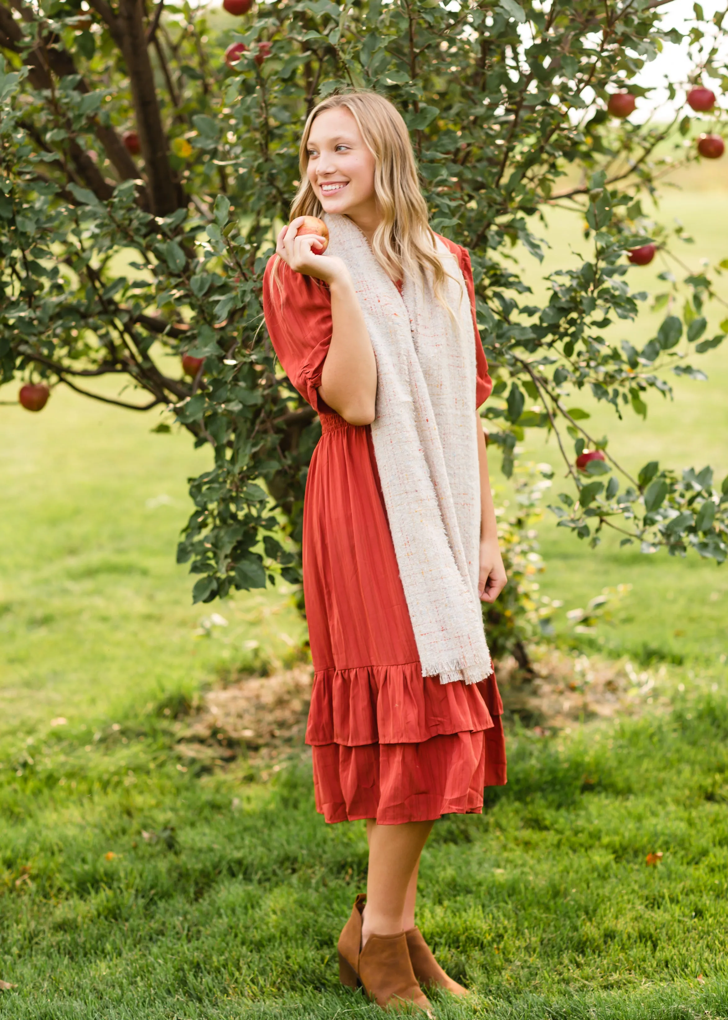 Dark Coral Ruffle Flare Midi Dress